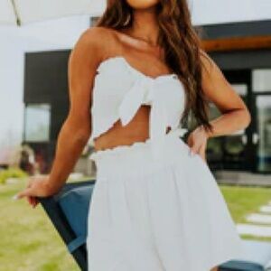 Strapless Smocked Tie Top and Shorts